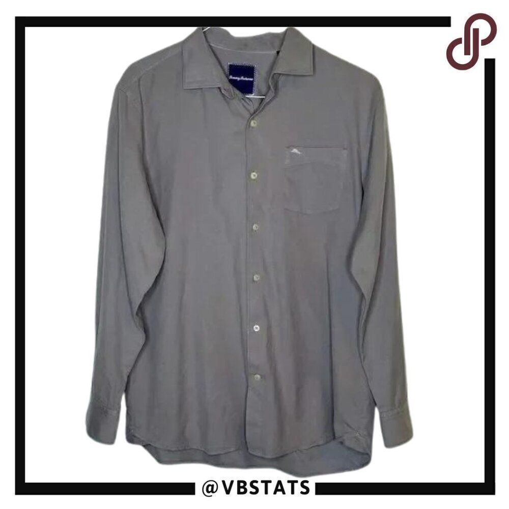 Tommy Bahama‎ Gray Silk-Cotton Blend LS Medium Shirt in Gray